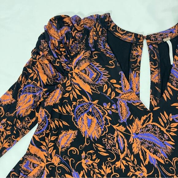 Free People Hey Lover Printed Tunic Ruffle Ruched Sleeve Floral Neutral Size S - Picture 7 of 12